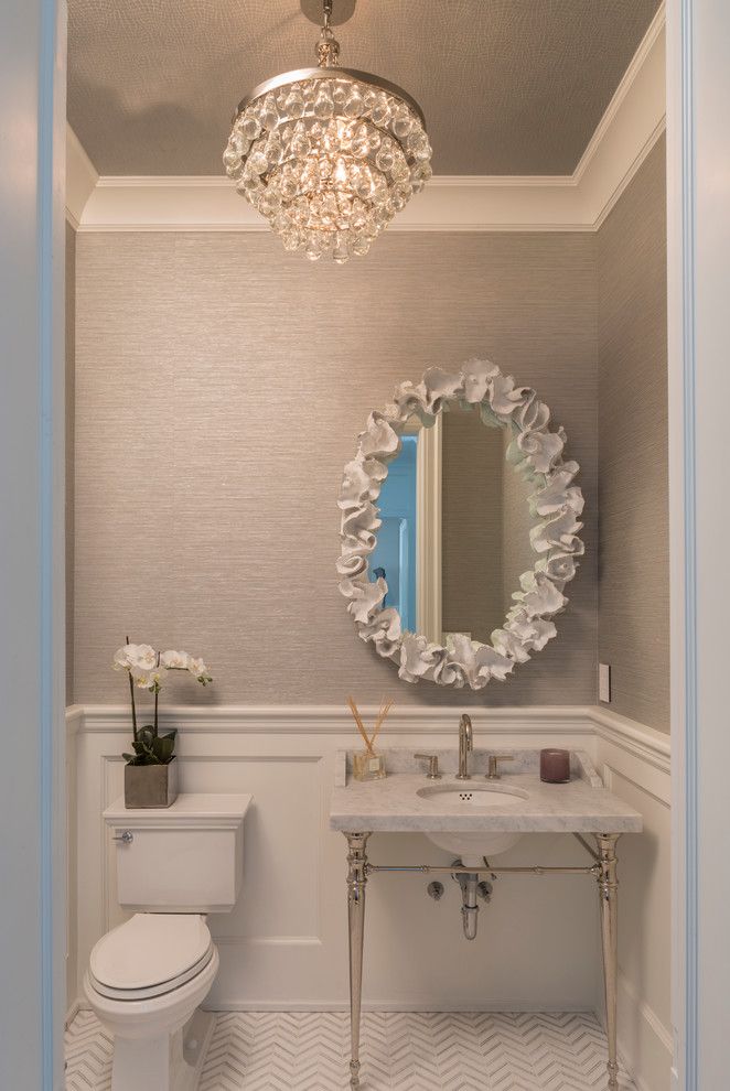 Klaffs Norwalk for a Contemporary Bathroom with a Textured Wallpaper and Holiday House Hamptons by Susan Glick Interiors