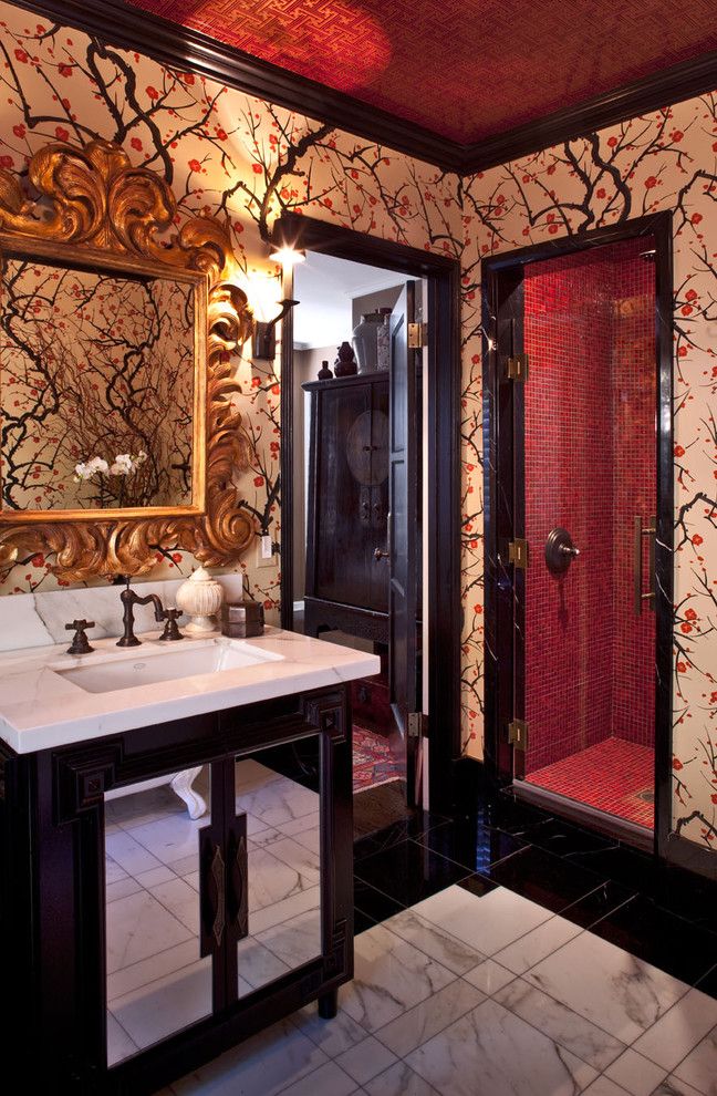 Kneedler Fauchere for a Eclectic Bathroom with a Ceiling Treatment and Hollywood Residence by Elizabeth Gordon