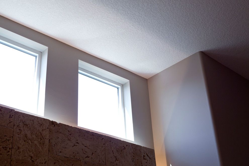 Knockdown Ceiling for a Transitional Bathroom with a Square Windows and Adriana by Paul Gray Homes