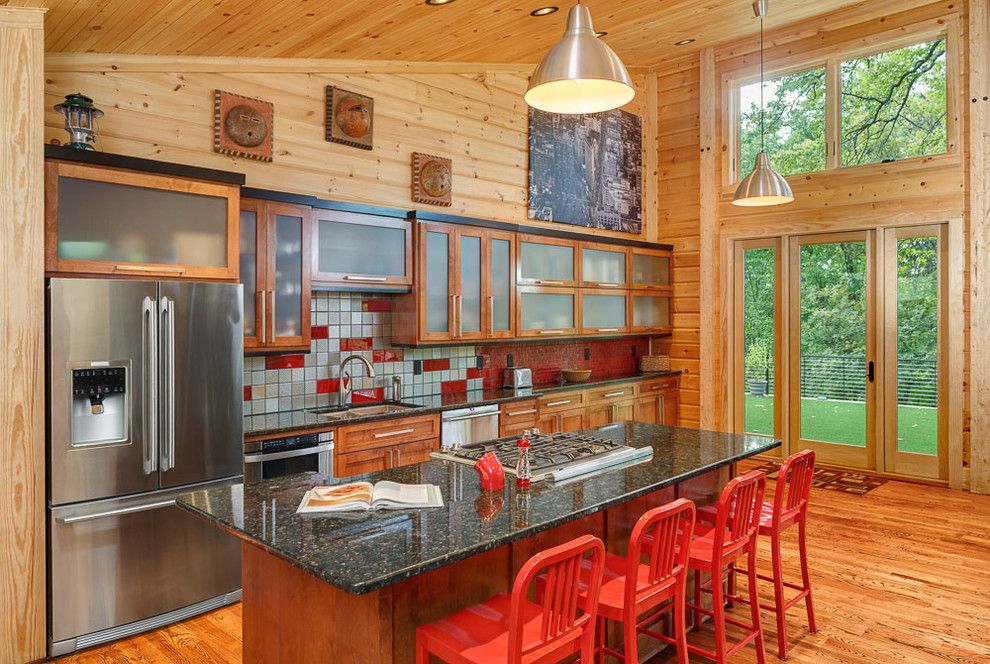 Knotty Pine for a Contemporary Kitchen with a Wood Interior and Azur by Anthemion Architecture Llc