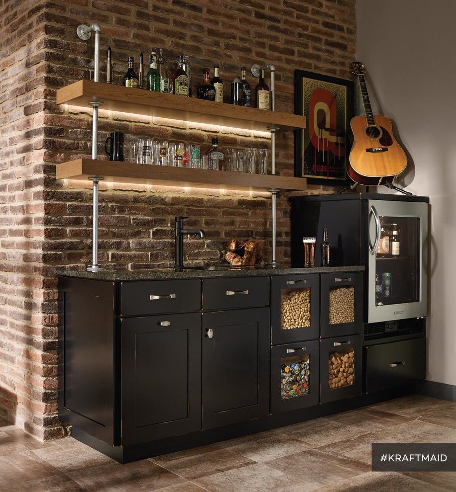 Kraft Maid for a Rustic Home Bar with a Bar Cabinets and Kraftmaid: Cherry Kitchen Bar Area with Led Lighting by Kraftmaid