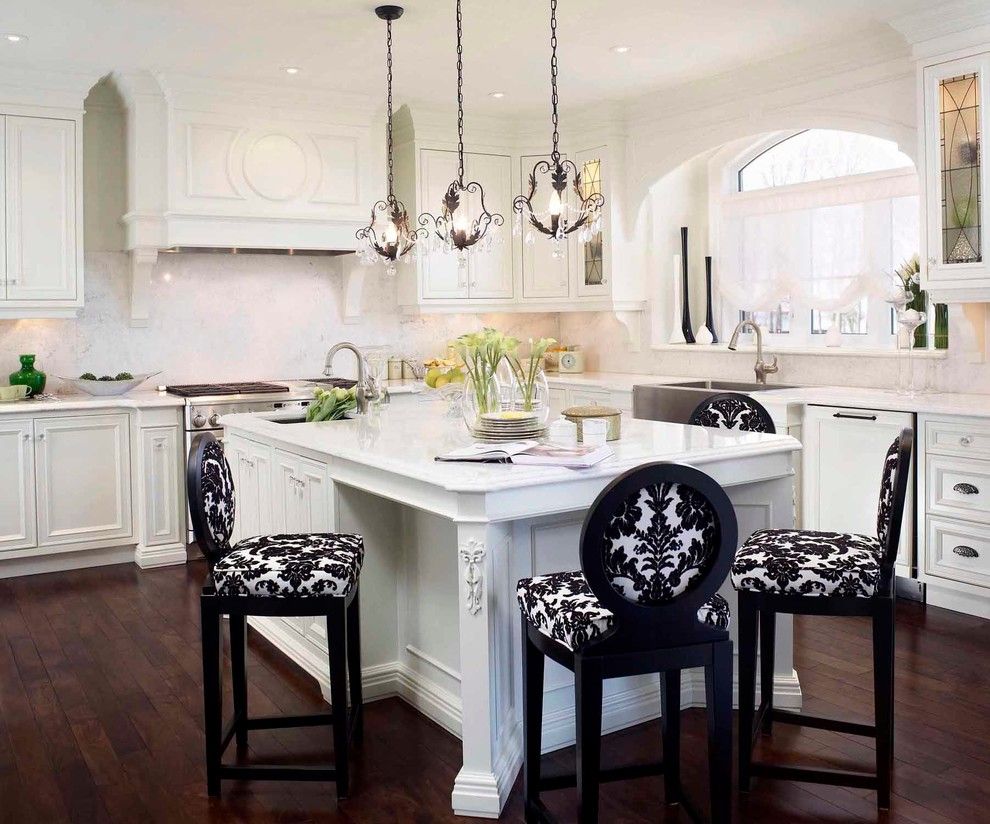 Kraus Flooring for a Traditional Kitchen with a Carved Wood and Regina Sturrock Design Classicism with a Twist by Regina Sturrock Design Inc.