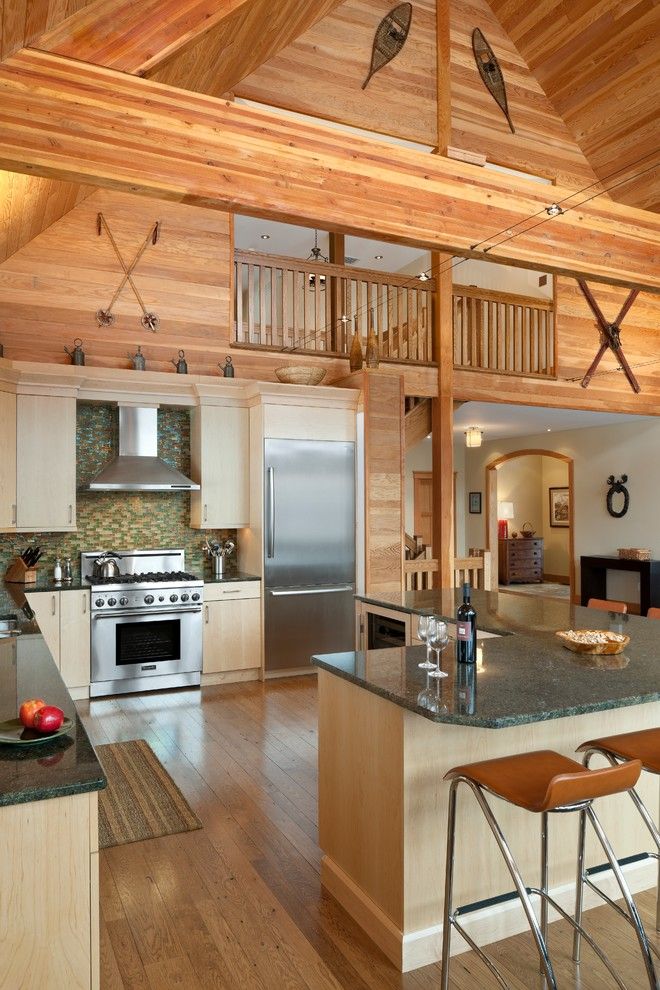 L484 for a Rustic Kitchen with a Cathedral Ceiling and Elk Mountain House by E. B. Mahoney Builders, Inc.