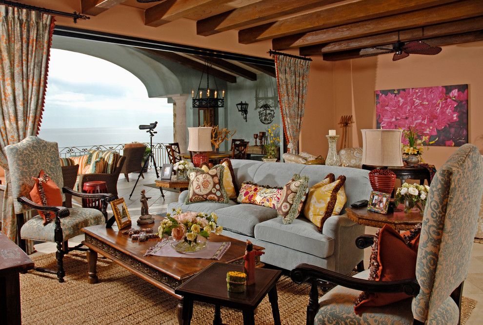 La Habra Stucco for a Mediterranean Living Room with a Natural Fiber Rug and Various by Balke and Associates Llc