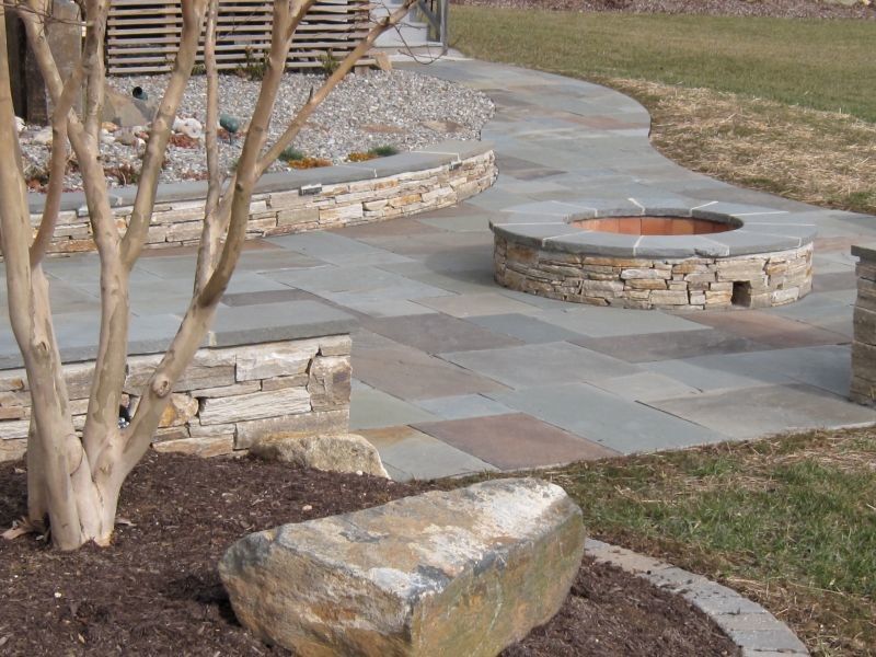 Landscapers Supply for a Traditional Patio with a Firepit and Natural Clef Flagstone Patio    Veener Stone Sitting Walls   Custom Fire Pit by Woodward Landscape Supply