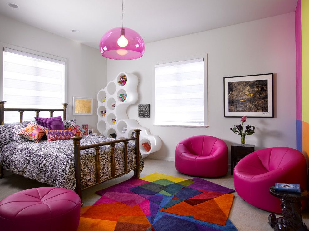 Lefroy Brooks for a Contemporary Kids with a Pink Pendant Light and Teenage Girl's Bedroom by Hollub Homes