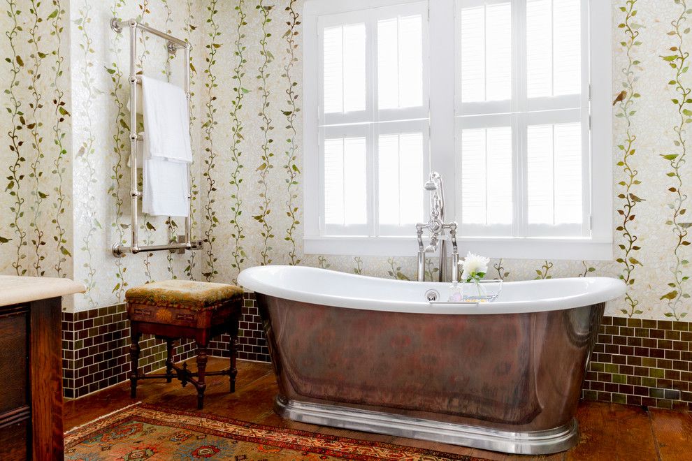 Lefroy Brooks for a Farmhouse Bathroom with a My Houzz and My Houzz: Global Details Add Character to a Connecticut Farmhouse by Rikki Snyder