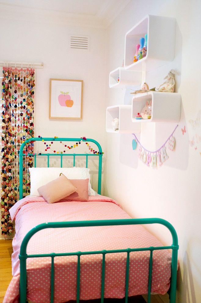 Leirvik Bed Frame for a Contemporary Kids with a Turquoise Bed and Sophia & Luca Shared Room by Hide & Sleep Interior Design