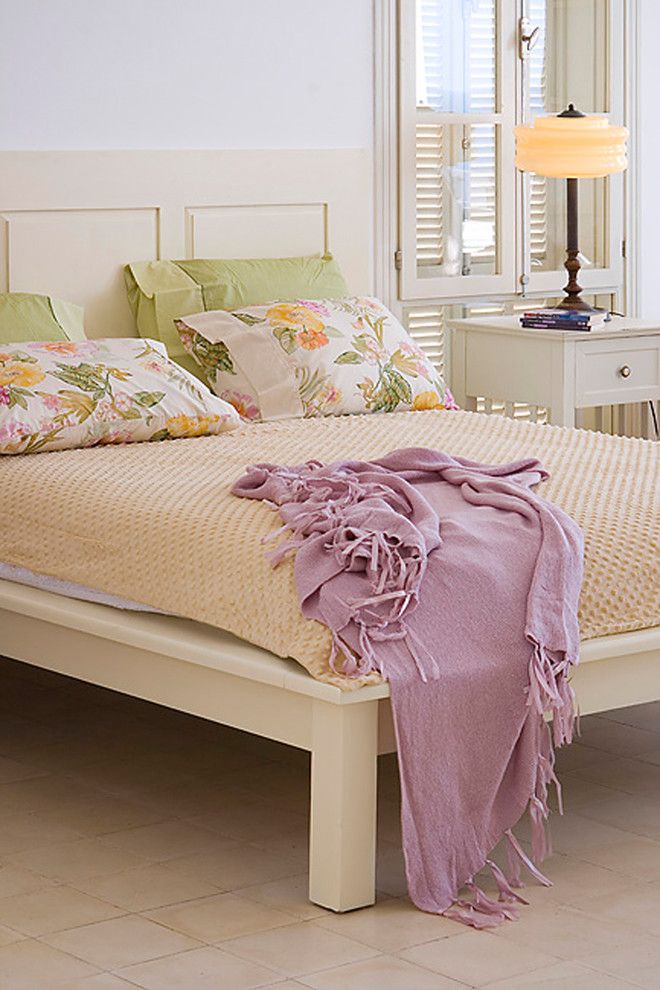 Leirvik Bed Frame for a Shabby Chic Style Bedroom with a Wood Headboard and Bedroom by Elad Gonen