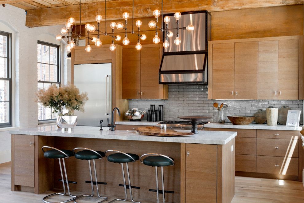 Light Bulb Disposal for a Contemporary Kitchen with a Contemporary Island Lighting and Huniford Design Studio, Holiday House Hamptons 2014 by Rikki Snyder