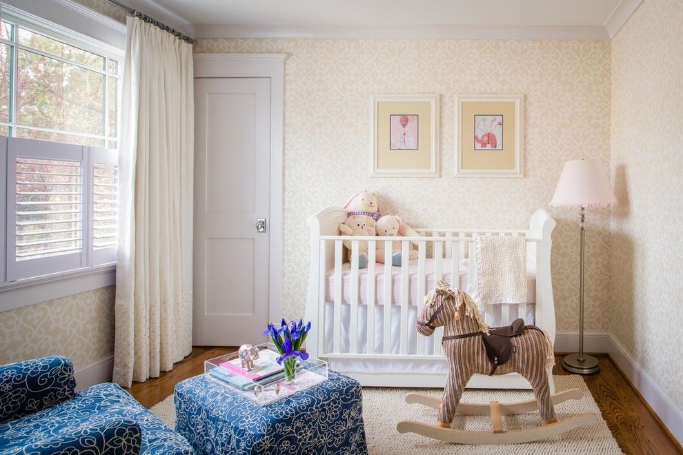 Lilly Pulitzer Wallpaper for a Traditional Nursery with a Ottoman and Nursery by Palindrome Design, Llc