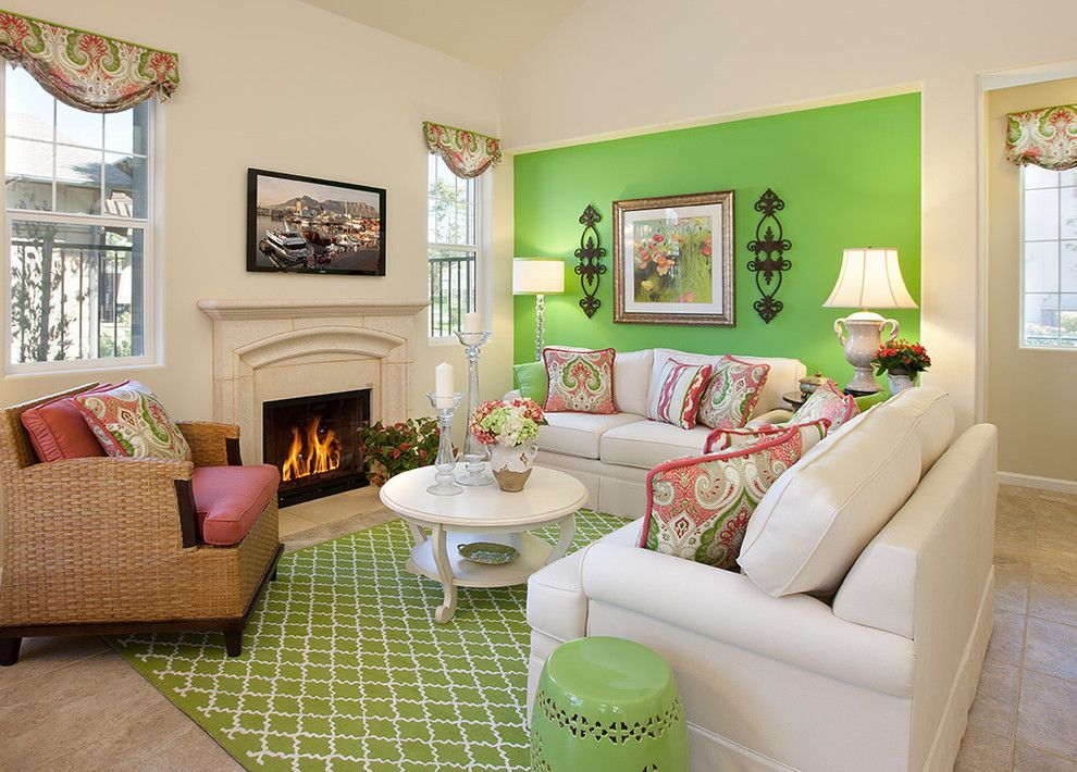 Lime Lush Boutique for a Transitional Living Room with a Fireplace and Model Home Living Room by Borden Interiors & Associates