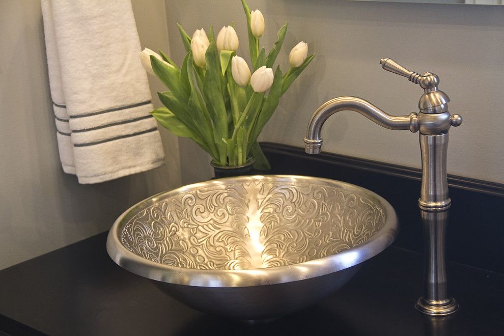 Linkasink for a Mediterranean Bathroom with a White Bronze and Moroccan Inspired Bath by Ds Design Studio