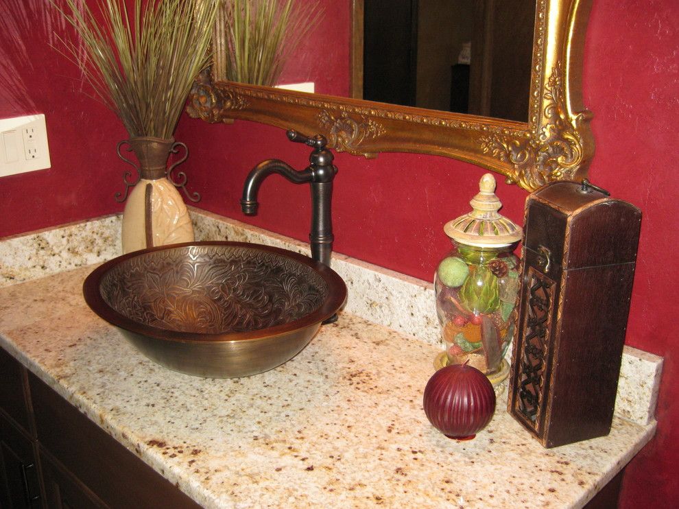 Linkasink for a Traditional Bathroom with a Vanity and Waukesha   Tuscan Powder Room Remodel by Colleen Horner Design Studio