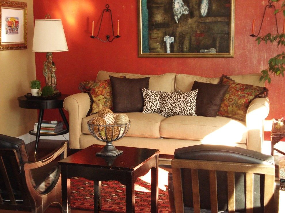 Living Room Color Schemes for a Eclectic Living Room with a Candle Holders and Dumpster Chic Living Room by Judith Balis Interiors