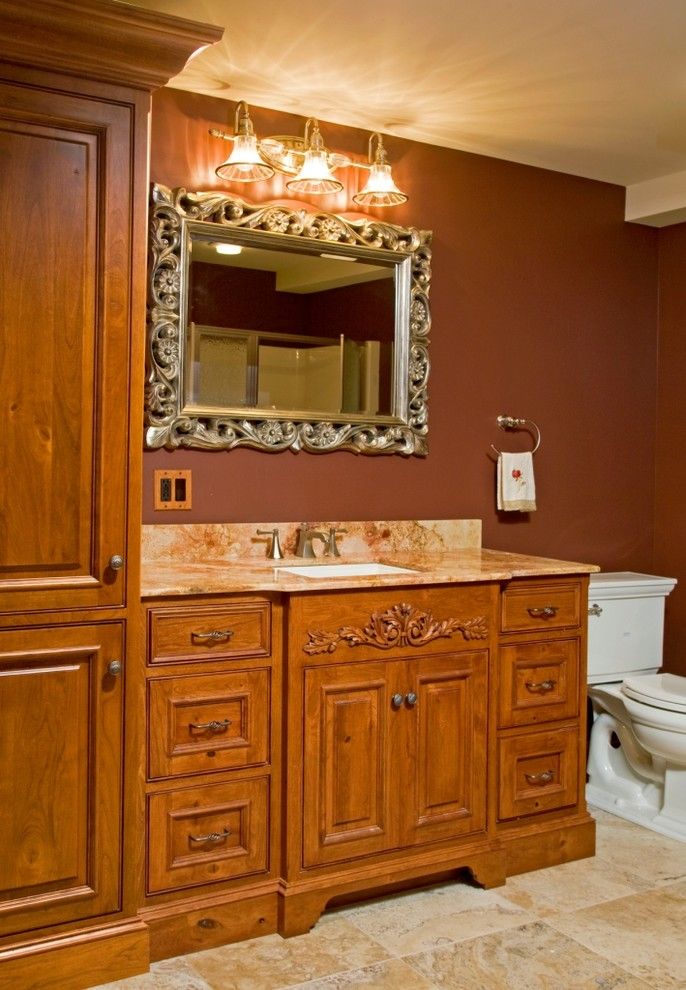 Living Room Color Schemes for a Rustic Powder Room with a Powder Room and Powder Rooms by Superior Woodcraft, Inc.