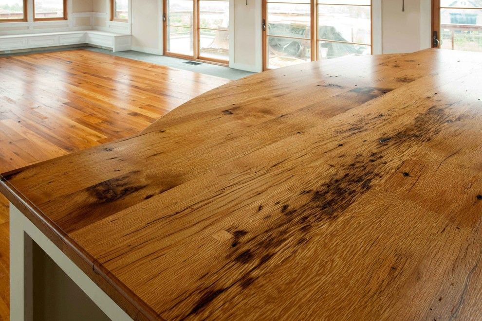 Longleaf Lumber for a Transitional Living Room with a Tabletop and Reclaimed Oak Counter by Longleaf Lumber Inc