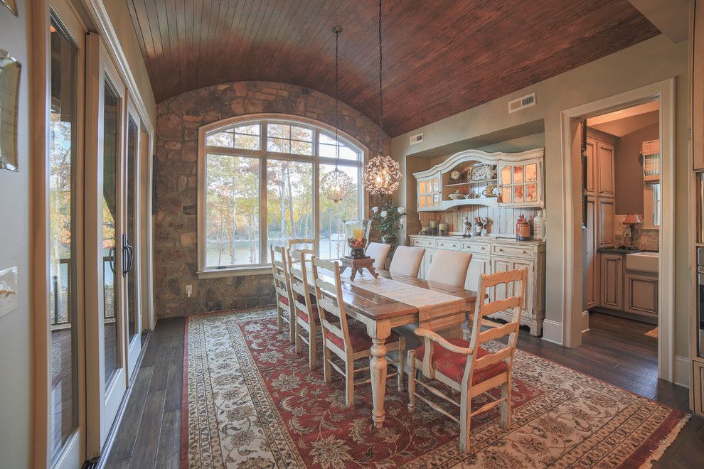 Lorts Furniture for a Rustic Dining Room with a Hand Scraped Wood and Lake Wylie Rustic Home in York, Sc by Durham Designs & Consulting, Llc