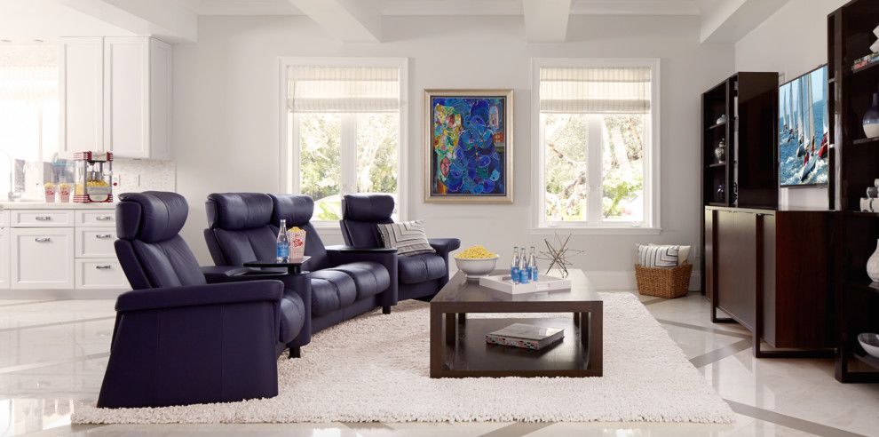 Los Gatos Theater for a Eclectic Home Theater with a Couch and Fun Family Media Room by Stressless