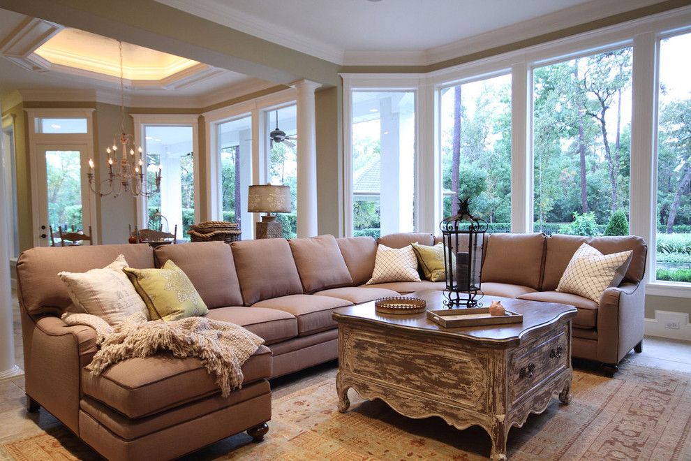 Louis Shanks for a Traditional Family Room with a Rug and French Country Home by Pamela Hope Designs