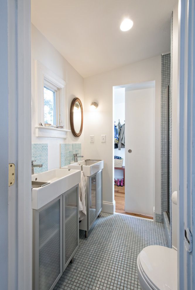 Louisville Tile for a Transitional Bathroom with a Square Window and Crescent Hill Kitchen by Rock Paper Hammer