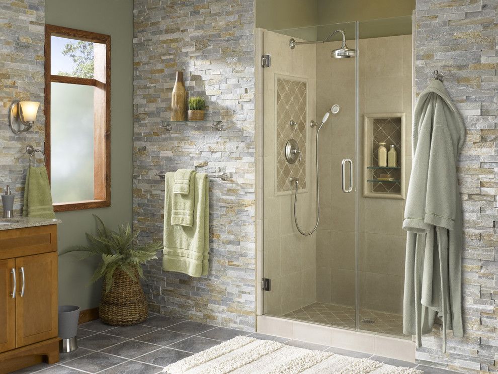 Lowes Bathroom for a Tropical Bathroom with a Window Trim and Shower Alcove with Natural Accents by Lowe's Home Improvement