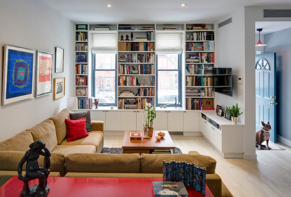 Lowes Brooklyn for a Contemporary Living Room with a Roman Shades and Sunset Park, Brooklyn Rowhouse by Barker Freeman Design Office Architects Pllc