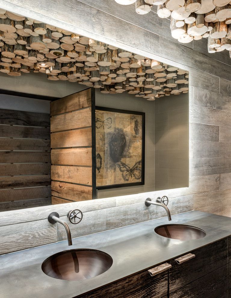 Lowes Brooklyn for a Rustic Bathroom with a Double Sinks and Mountain Guest Cabin by Highline Partners, Ltd