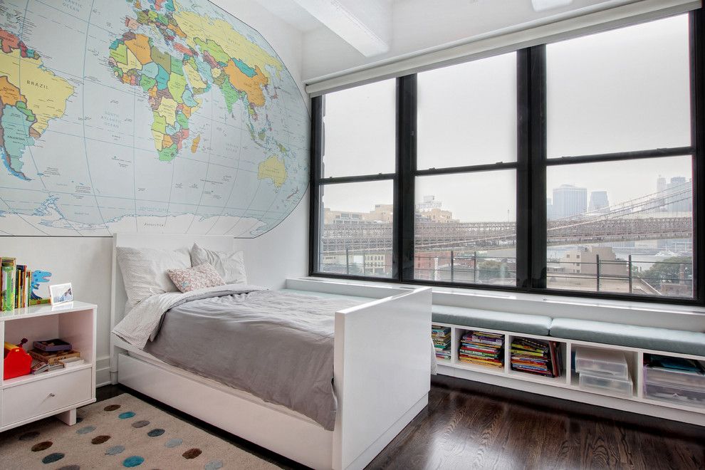 Lowes Brooklyn for a Transitional Kids with a Beamed Ceiling and Contemporary Loft Interior Design + Renovation, Kids Bedroom, Dumbo Brooklyn by Meshberg Group