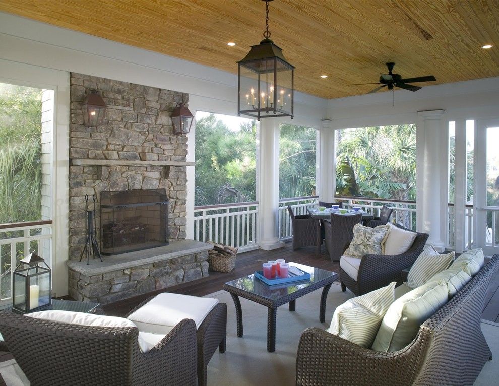 Lowes Charleston Wv for a Traditional Porch with a Stacked Stone Fireplace and Screened Porch Features Outdoor Fireplace by Christopher a Rose Aia, Asid