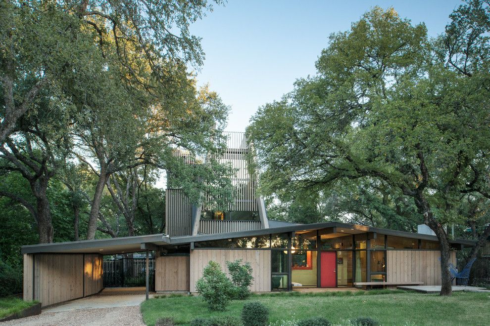 Lowes Edmond Ok for a Midcentury Exterior with a Low Pitch Roof and Brady Lane Remodel Addition by Webber + Studio, Architects