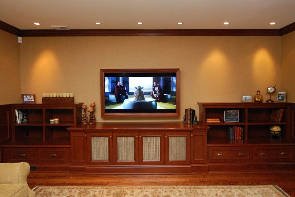 Lowes Edmond Ok for a Traditional Home Theater with a Crown Molding and Traditional Home Theater by Amidesigns.com