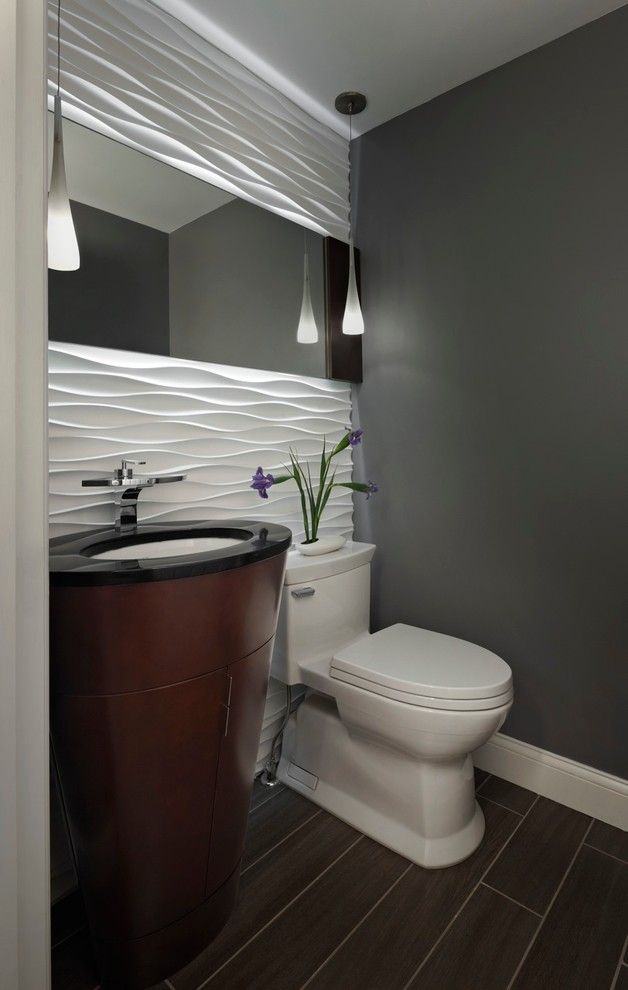 Lowes Oceanside for a Contemporary Powder Room with a Textured Wall and Lightning Bug by Xstyles Bath + More