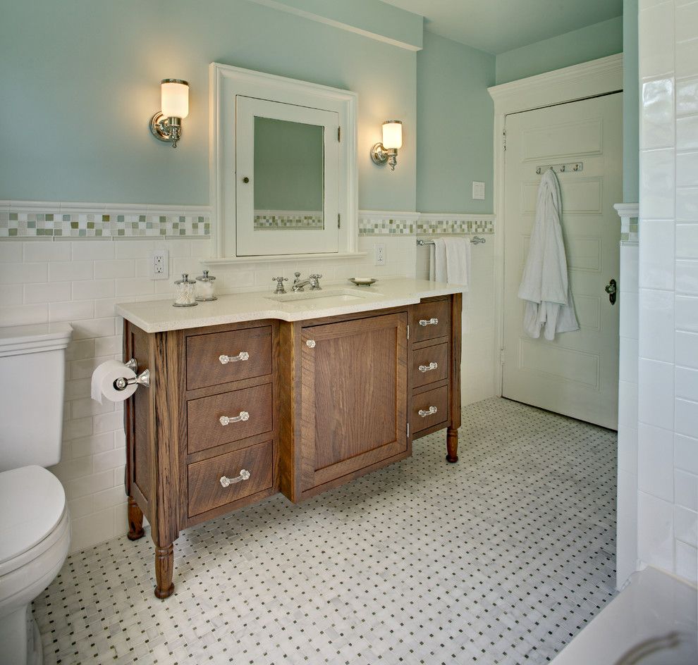 Lowes Oceanside for a Traditional Bathroom with a Basketweave Tile and Tracey Stephens Interior Design Inc by Tracey Stephens Interior Design Inc