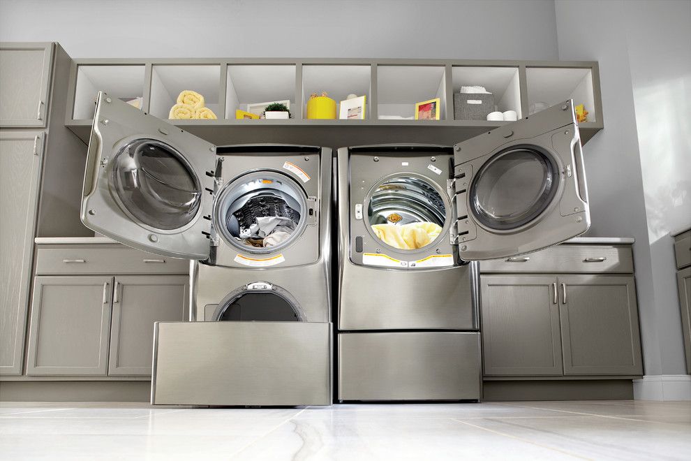 Lowes Santa Fe for a Contemporary Laundry Room with a Open Shelves and Lg Electronics by Lg Electronics