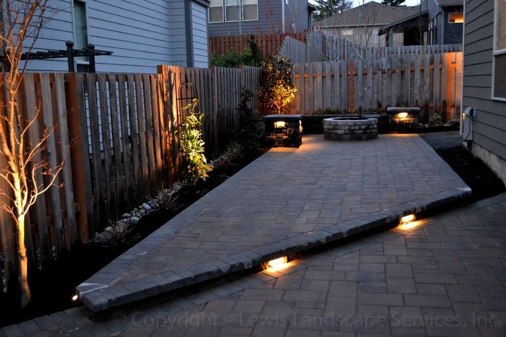 Lowes Tigard for a Modern Patio with a Tigard and Paver Patio, Seat Wall, Fire Pit, Outdoor Lighting, Landscaping by Lewis Landscape Services, Inc.