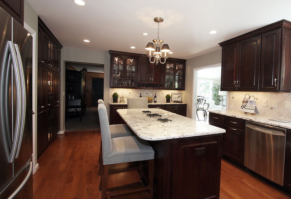 Luna Pearl Granite for a Contemporary Kitchen with a Glass Front Cabinets and Gorgeous Kitchen Remodel by Nvs Remodeling & Design