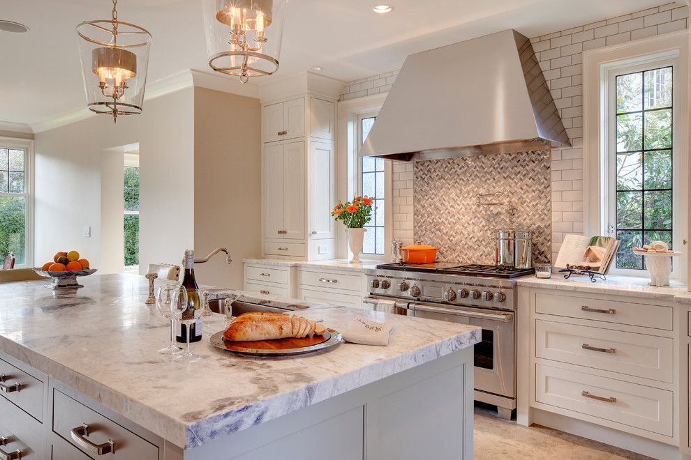 Luna Pearl Granite for a Transitional Kitchen with a White Cabinets Kitchen and Seattle Kitchen Remodel by Beverly Bradshaw Interiors