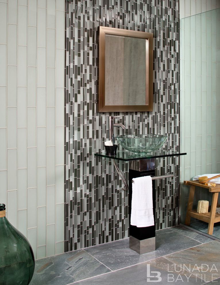 Lunada Bay Tile for a Beach Style Bathroom with a Border and Tomei Glass Tile by Lunada Bay Tile