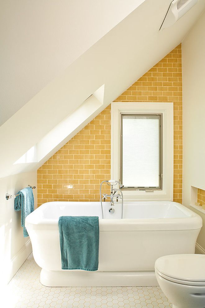 Mapei Grout Colors for a Beach Style Bathroom with a Floor Tile and Yellow and Turquoise Bathroom by Renewal Design Build