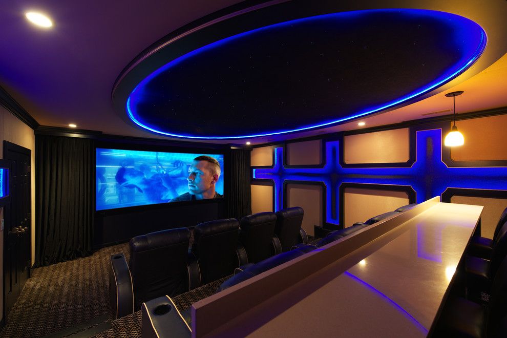 Maple Grove Theater for a Modern Home Theater with a Theater Curtains and Maple Lake by Admit One Home Systems