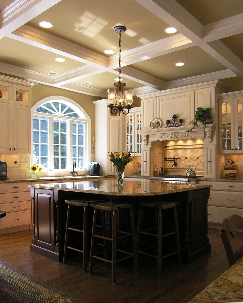 Marble vs Granite for a Traditional Kitchen with a Coffered Ceiling and Macgibbon Kitchen 2 by Cameo Kitchens, Inc.