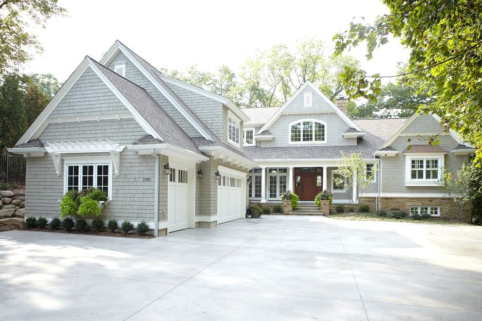 Mascord House Plans for a Traditional Exterior with a Gray Shingle Siding and Fisk Lake by Sears Architects