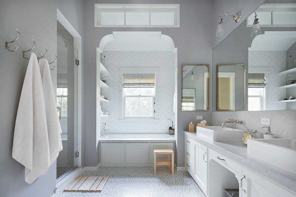 Master Bathroom Layouts for a Farmhouse Bathroom with a Vintage Bathroom Sconces and Mill Valley Remodel by Richardson Architects