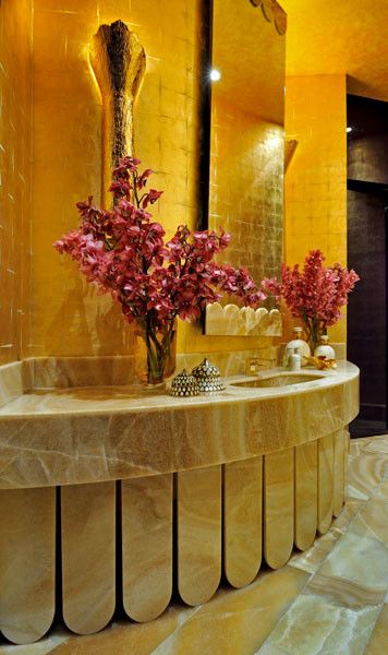 Maya Romanoff for a  Bathroom with a Gold and Gilded by Maya Romanoff