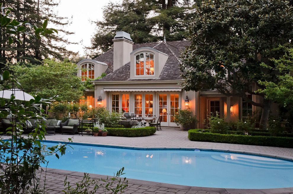 Mayer Lighting for a Mediterranean Pool with a French Doors and Green Oaks Atherton by Dennis Mayer, Photographer