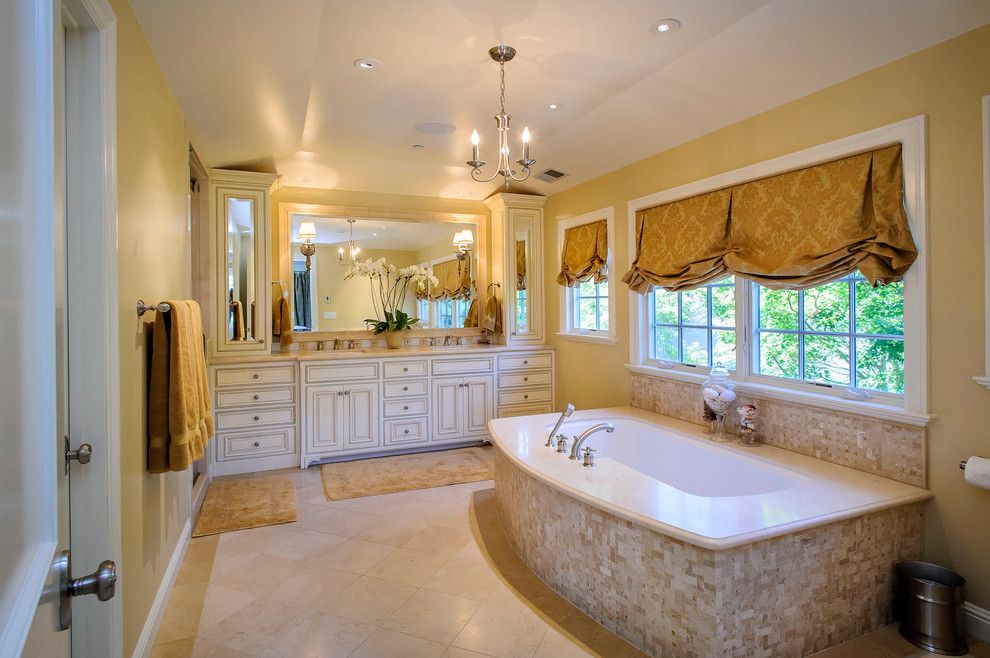 Mayer Lighting for a Traditional Bathroom with a Yellow Roman Shade and West Bellevue by Dennis Mayer, Photographer