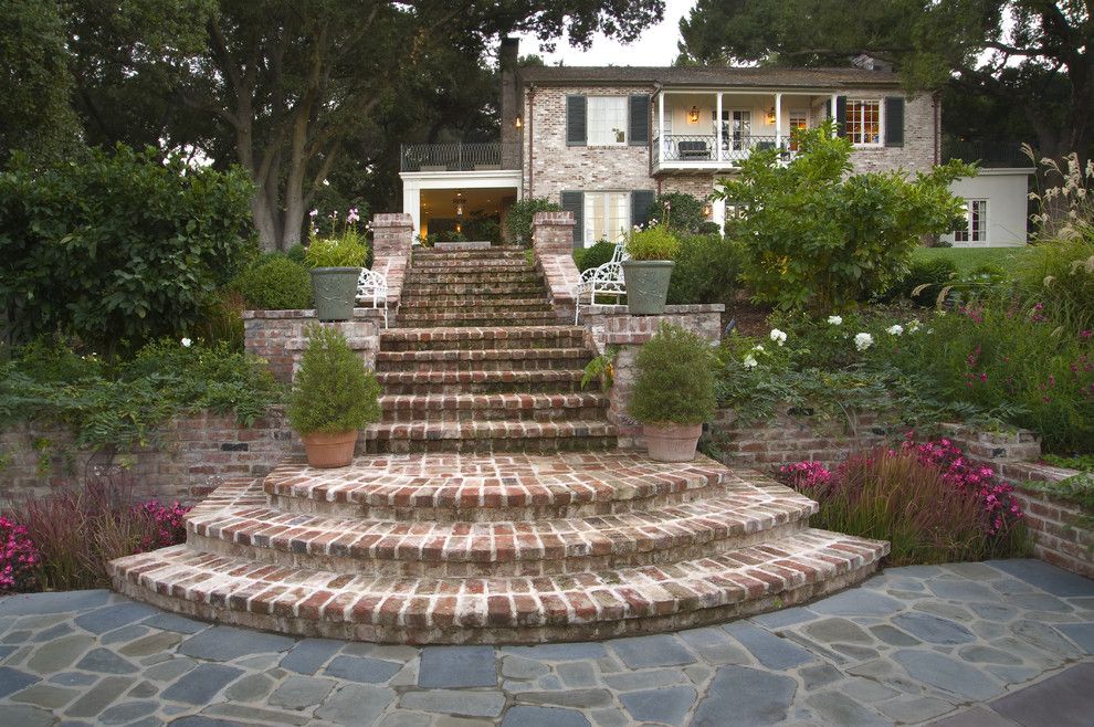 Mcnear Brick for a Traditional Landscape with a Brick Stairs and Los Gatos Residence by Kikuchi + Kankel Design Group