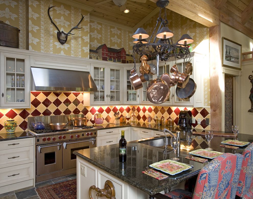 Mega Granite for a Traditional Kitchen with a Glass Cabinets and #2979 by Habitat Post & Beam, Inc.