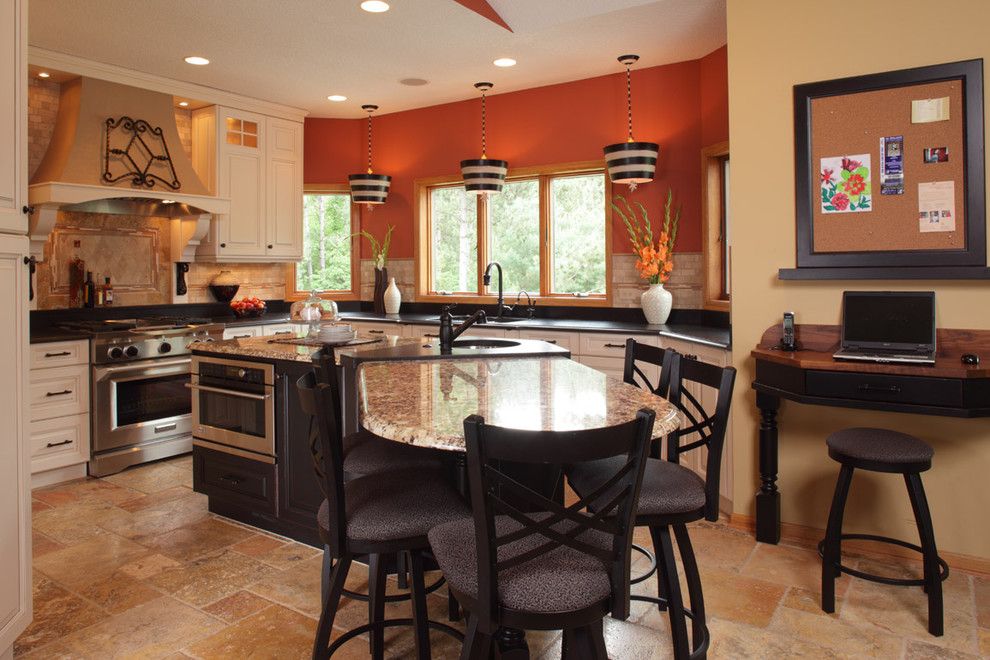 Mega Granite for a Traditional Kitchen with a Orange Walls and Island Dreams by Sawhill Kitchens